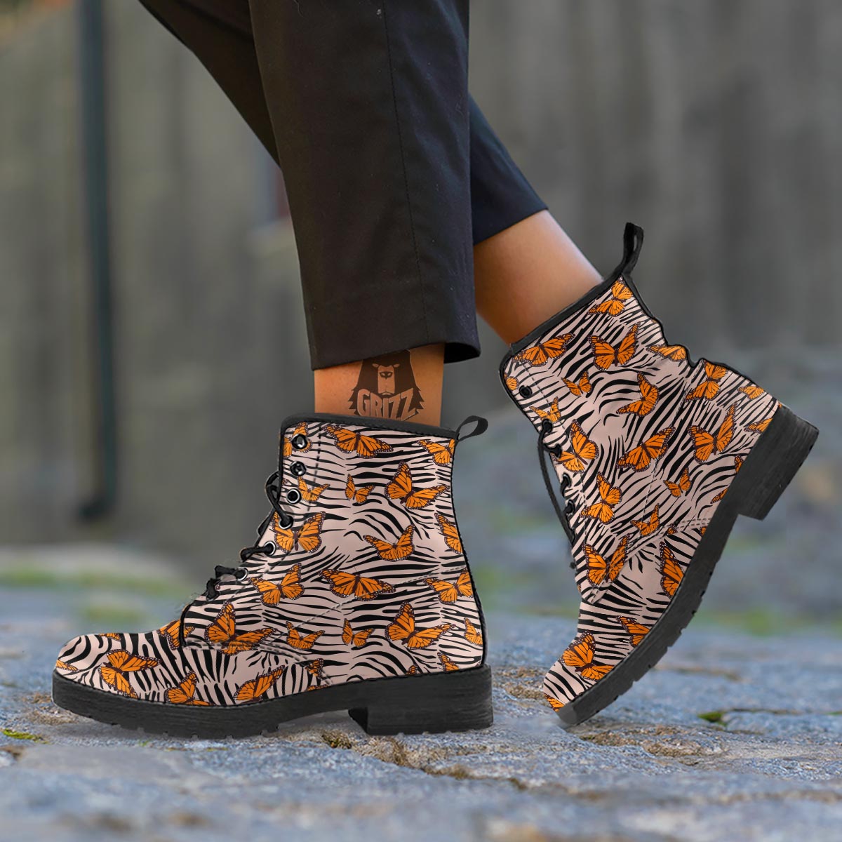 Butterfly Tiger Monarch Print Pattern Leather Boots-grizzshop