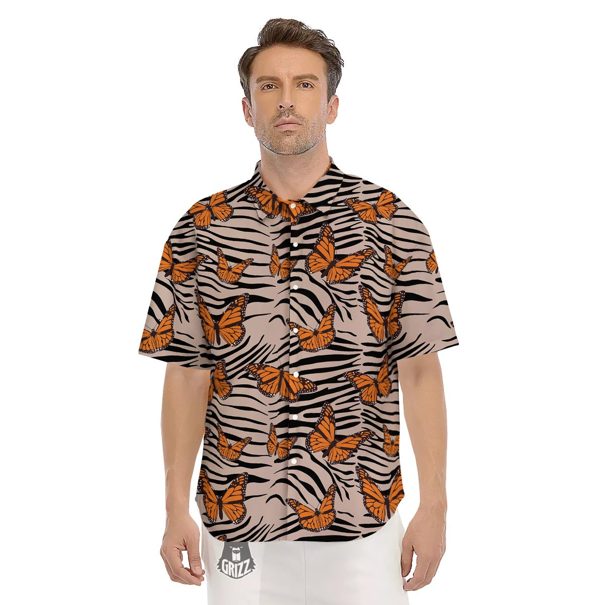 Butterfly Tiger Monarch Print Pattern Men's Short Sleeve Shirts-grizzshop