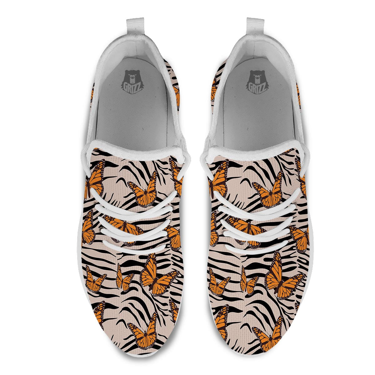 Butterfly Tiger Monarch Print Pattern White Athletic Shoes-grizzshop