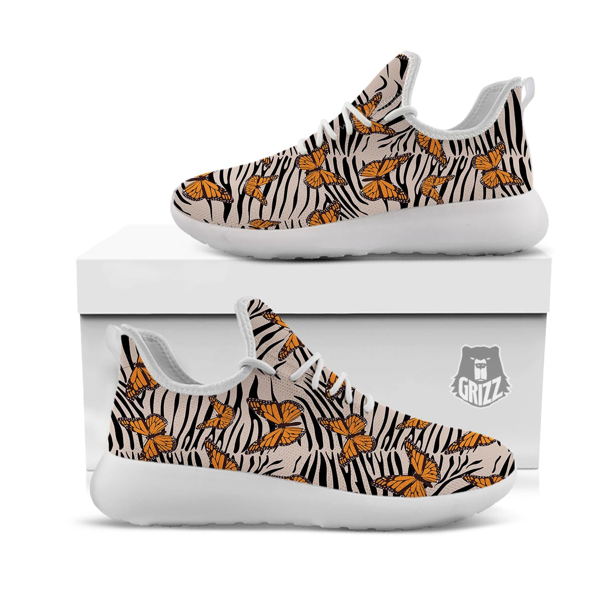 Butterfly Tiger Monarch Print Pattern White Athletic Shoes-grizzshop