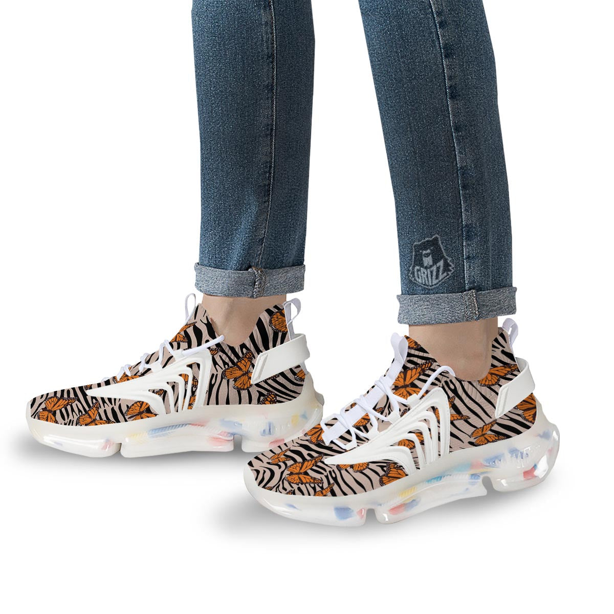 Butterfly Tiger Monarch Print Pattern White Gym Shoes-grizzshop