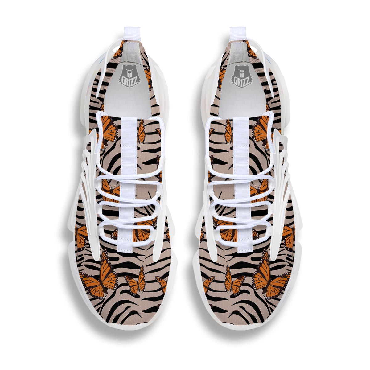 Butterfly Tiger Monarch Print Pattern White Gym Shoes-grizzshop