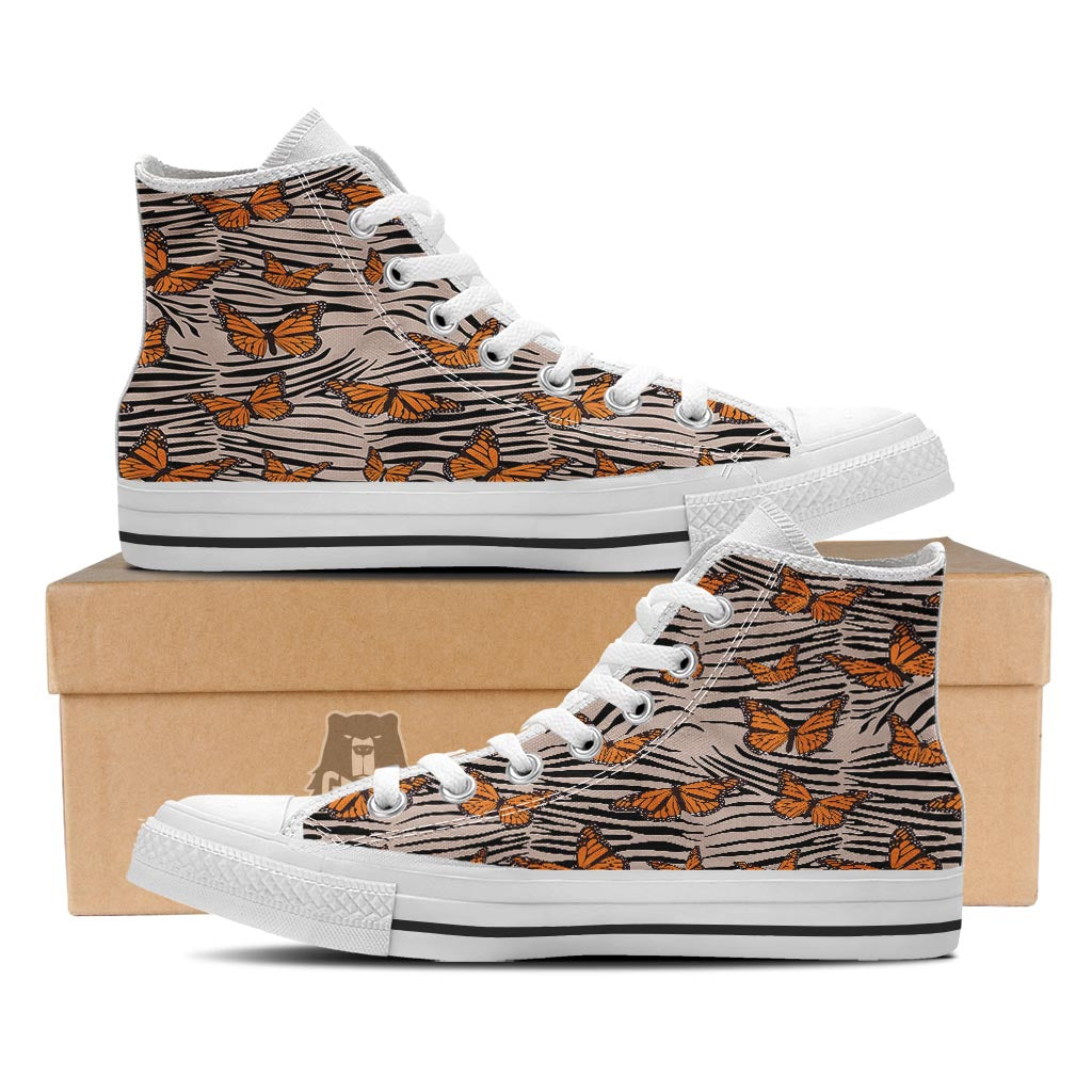 Butterfly Tiger Monarch Print Pattern White High Top Shoes-grizzshop
