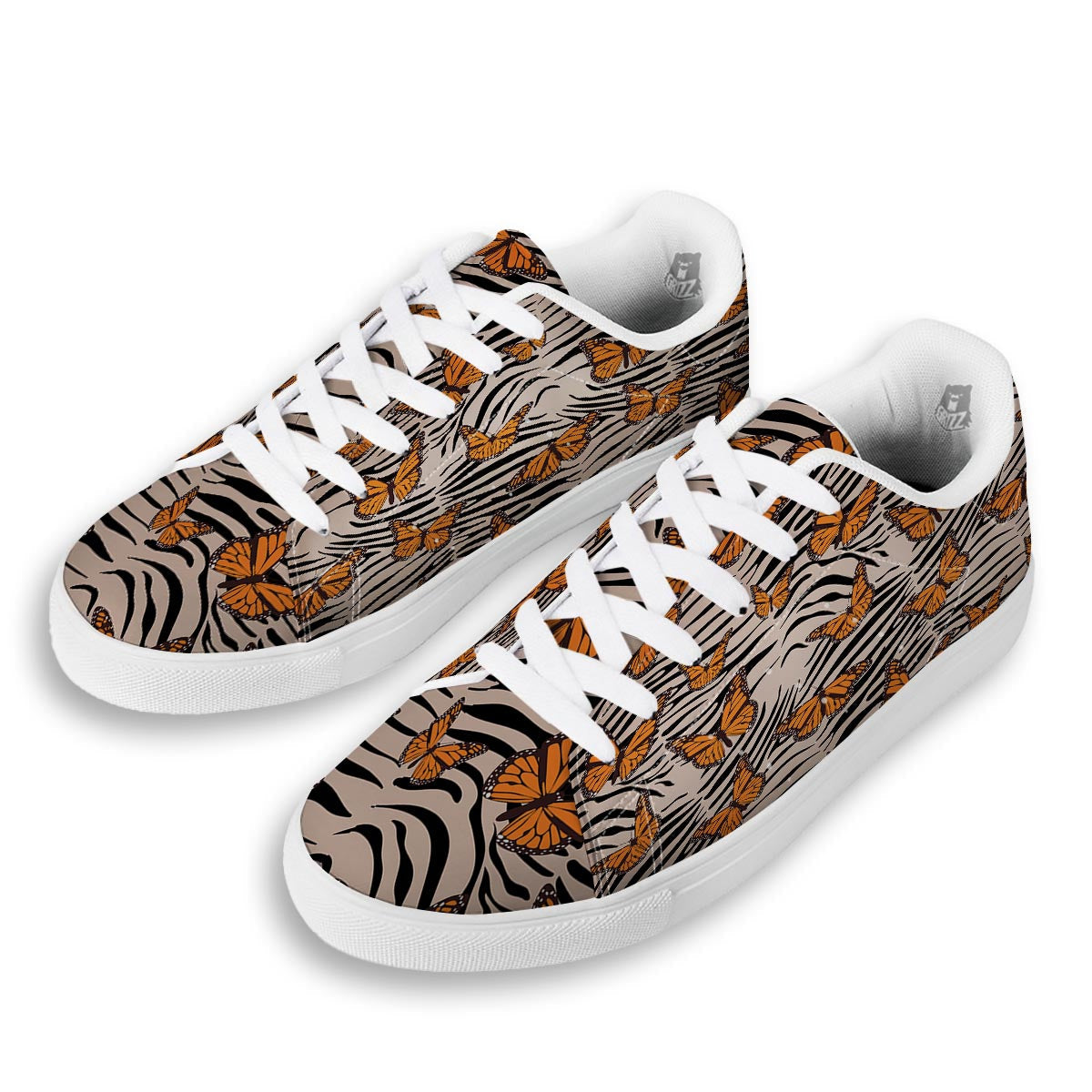 Butterfly Tiger Monarch Print Pattern White Low Top Sneakers-grizzshop