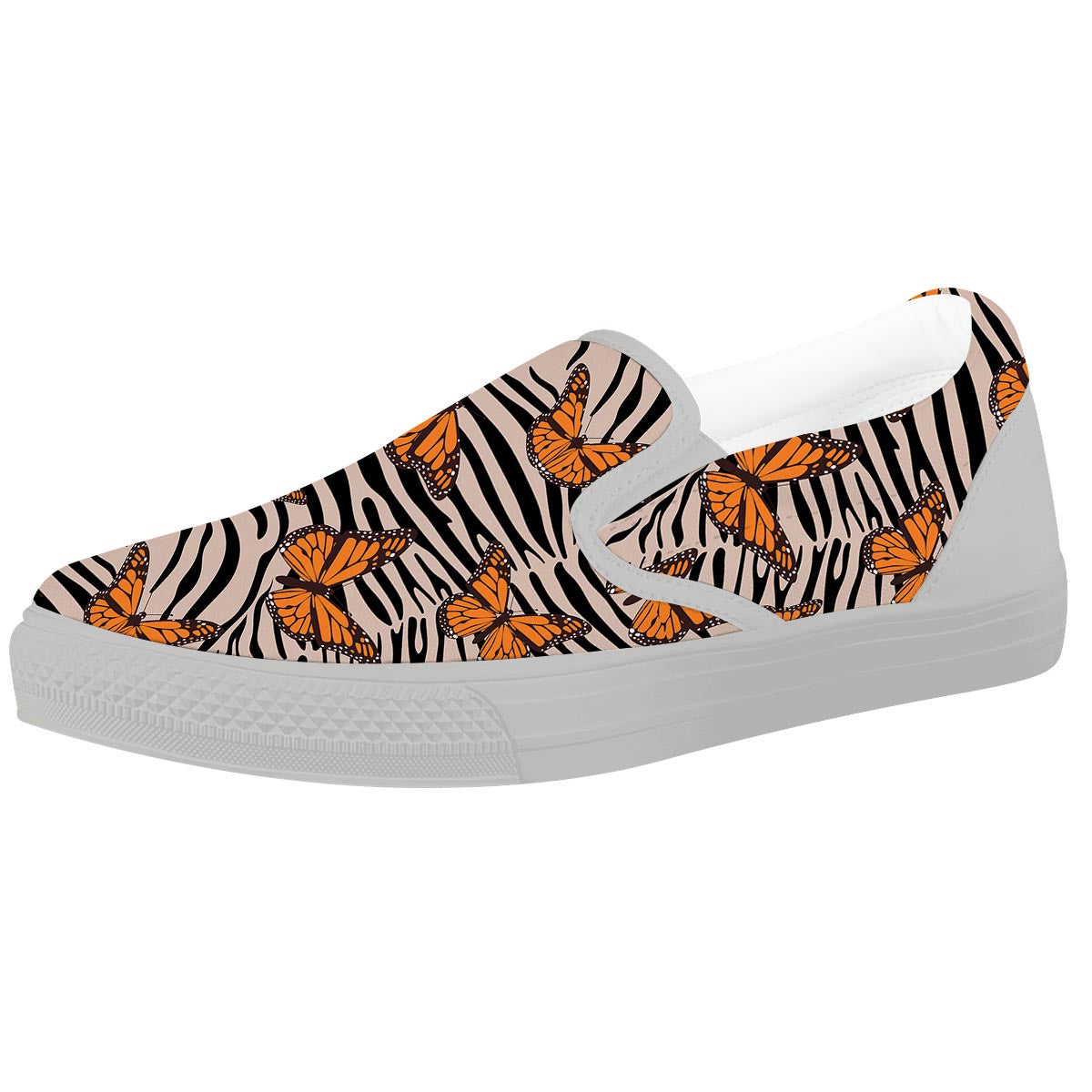 Butterfly Tiger Monarch Print Pattern White Slip On Shoes-grizzshop