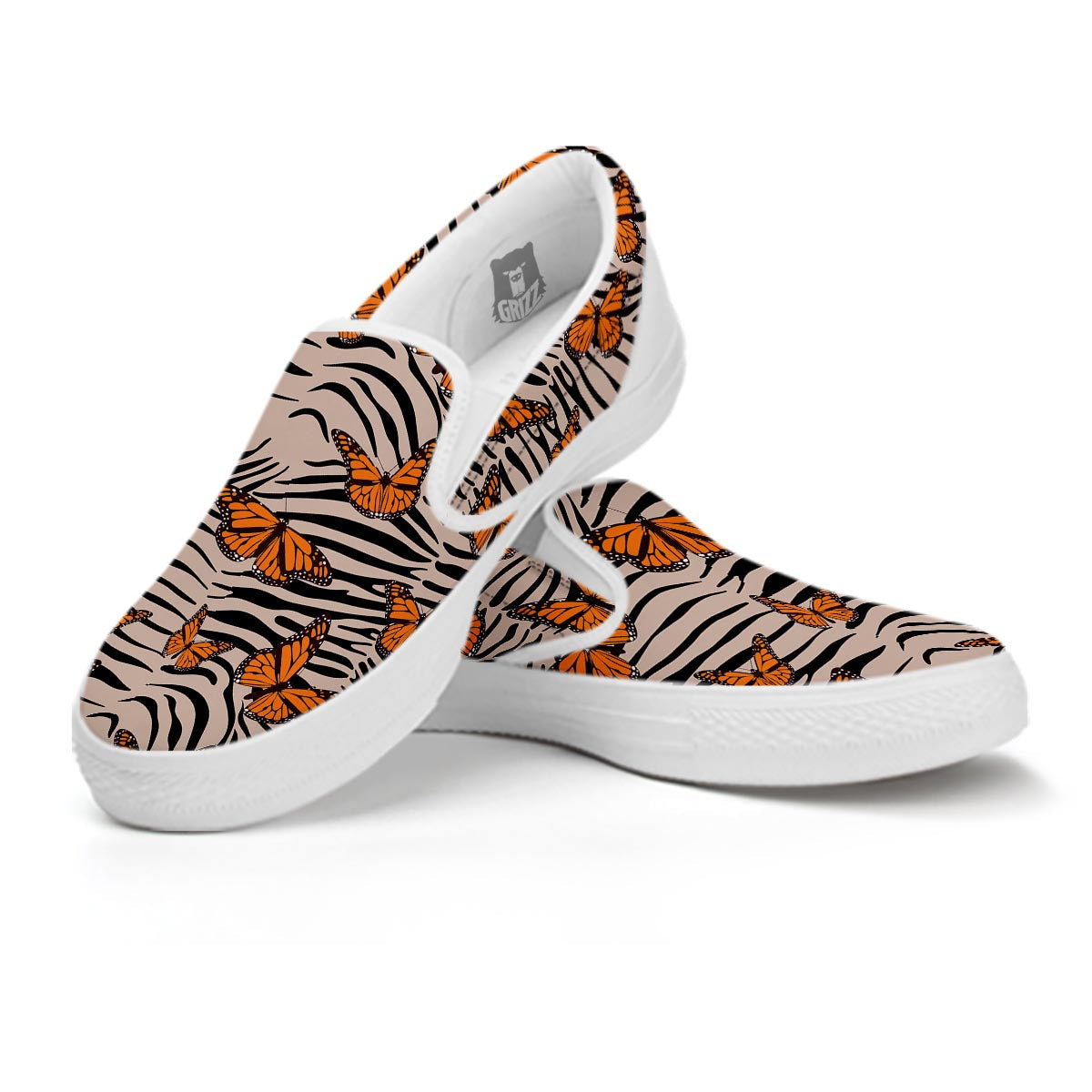 Butterfly Tiger Monarch Print Pattern White Slip On Shoes-grizzshop