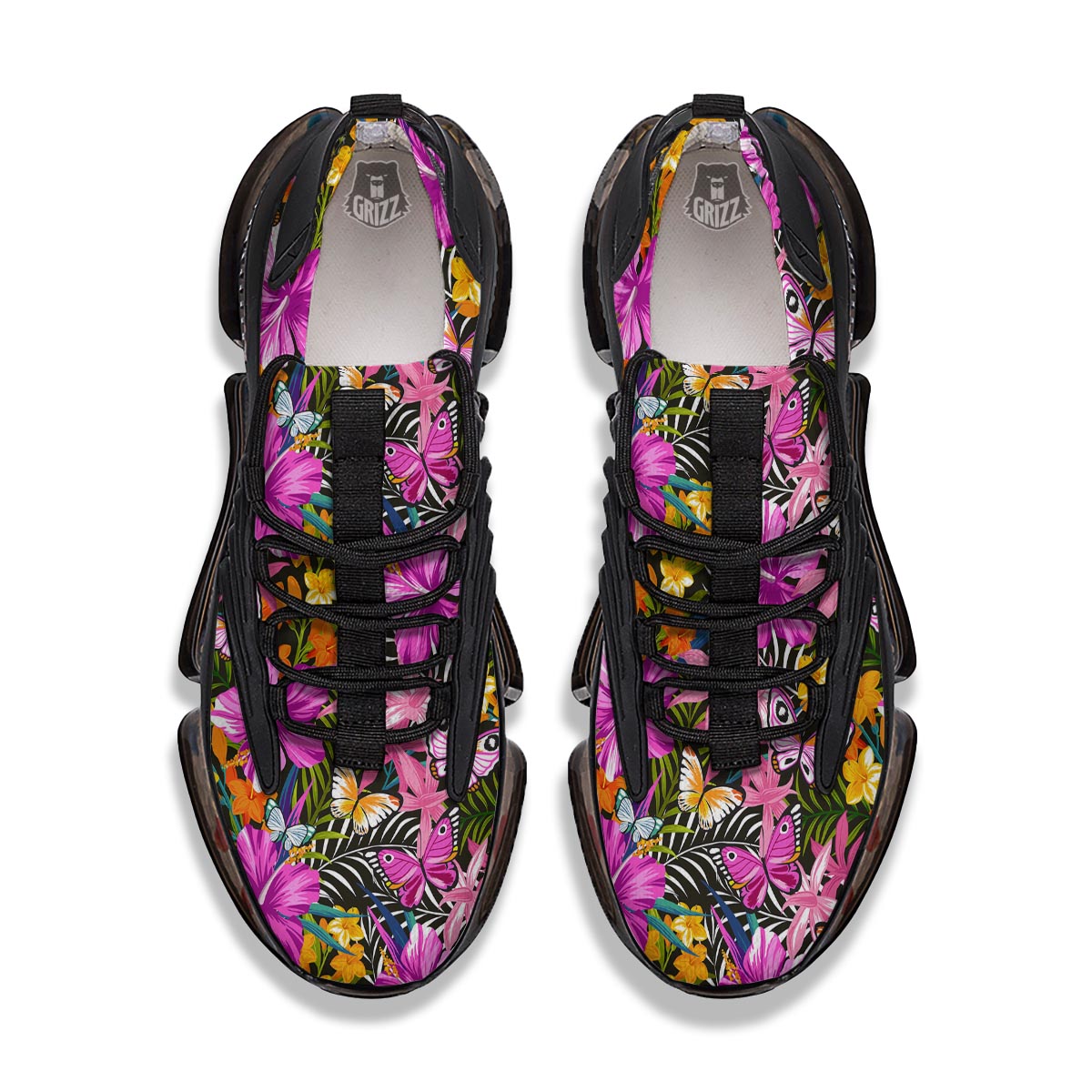 Butterfly Tropical Print Pattern Black Gym Shoes-grizzshop