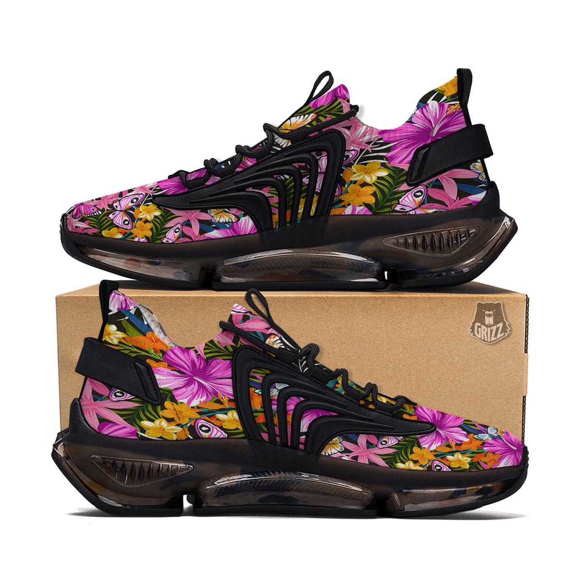 Butterfly Tropical Print Pattern Black Gym Shoes-grizzshop
