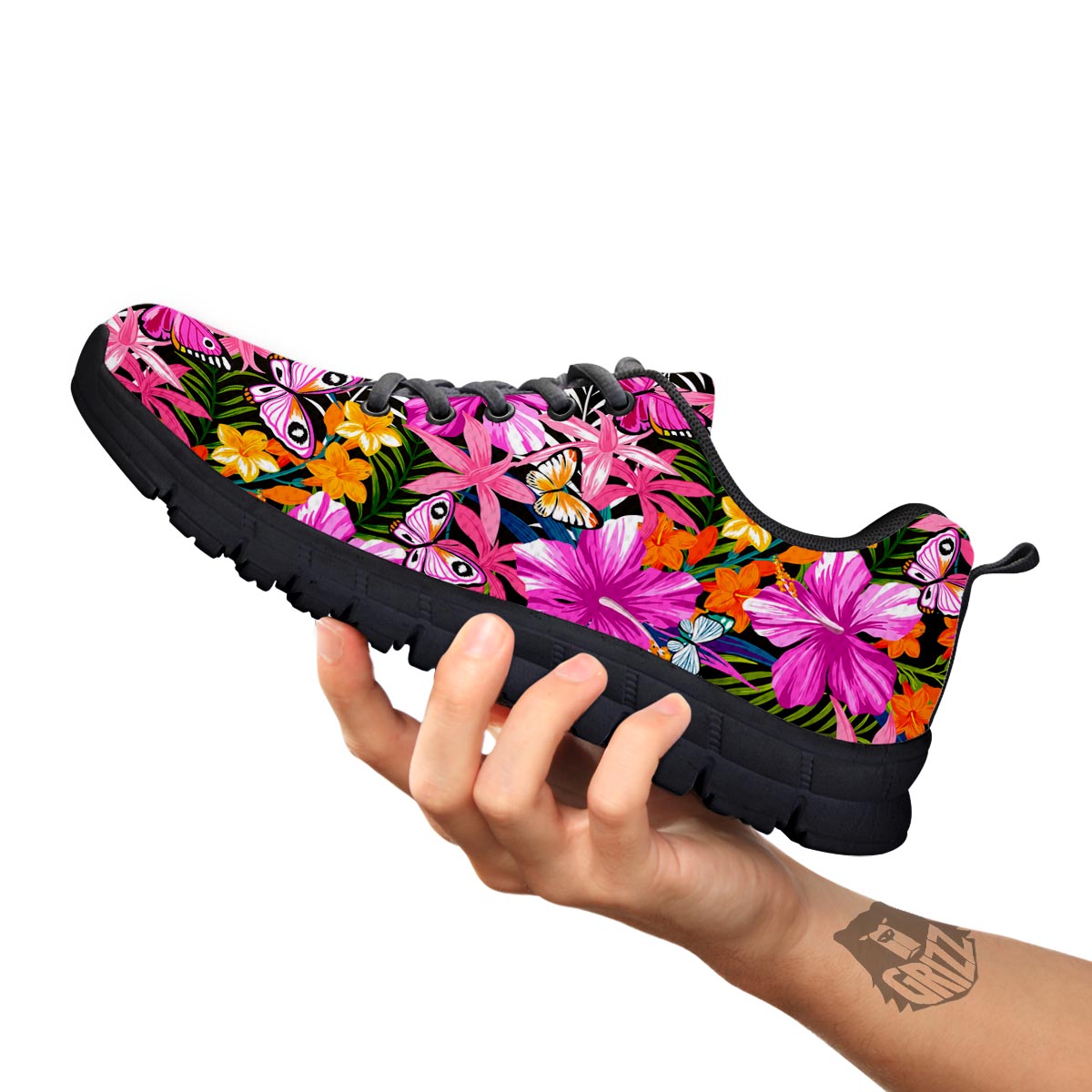 Butterfly Tropical Print Pattern Black Sneaker-grizzshop