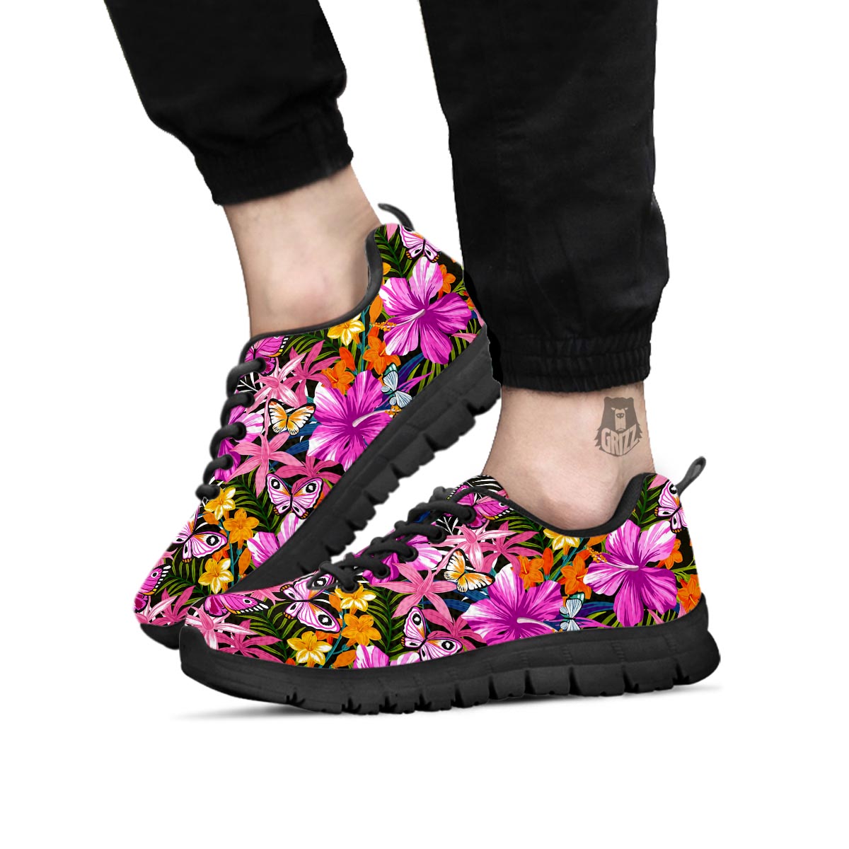 Butterfly Tropical Print Pattern Black Sneaker-grizzshop