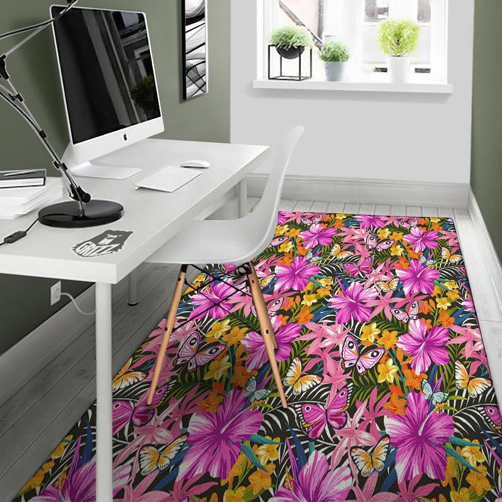 Butterfly Tropical Print Pattern Floor Mat-grizzshop