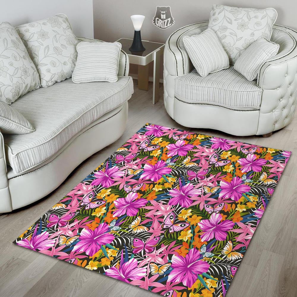 Butterfly Tropical Print Pattern Floor Mat-grizzshop