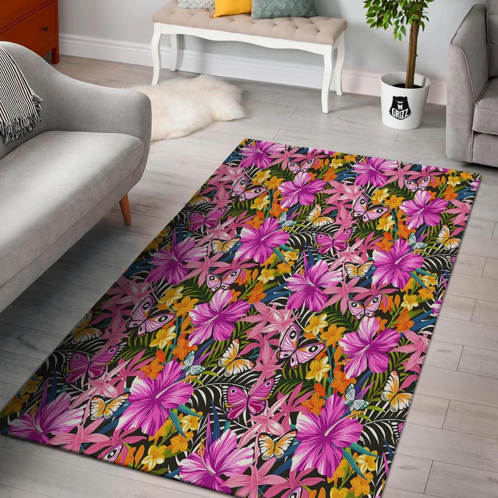Butterfly Tropical Print Pattern Floor Mat-grizzshop