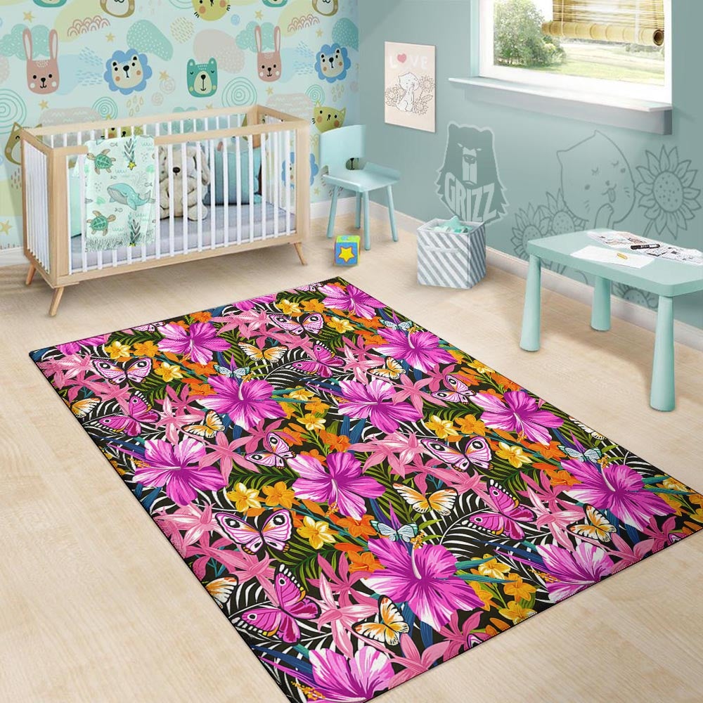 Butterfly Tropical Print Pattern Floor Mat-grizzshop