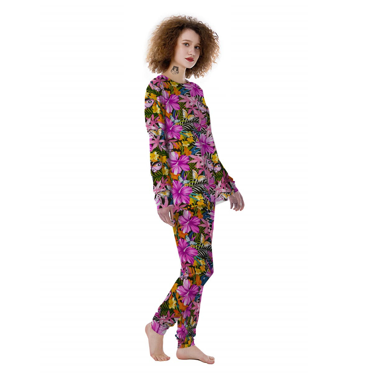 Butterfly Tropical Print Pattern Women's Pajamas-grizzshop