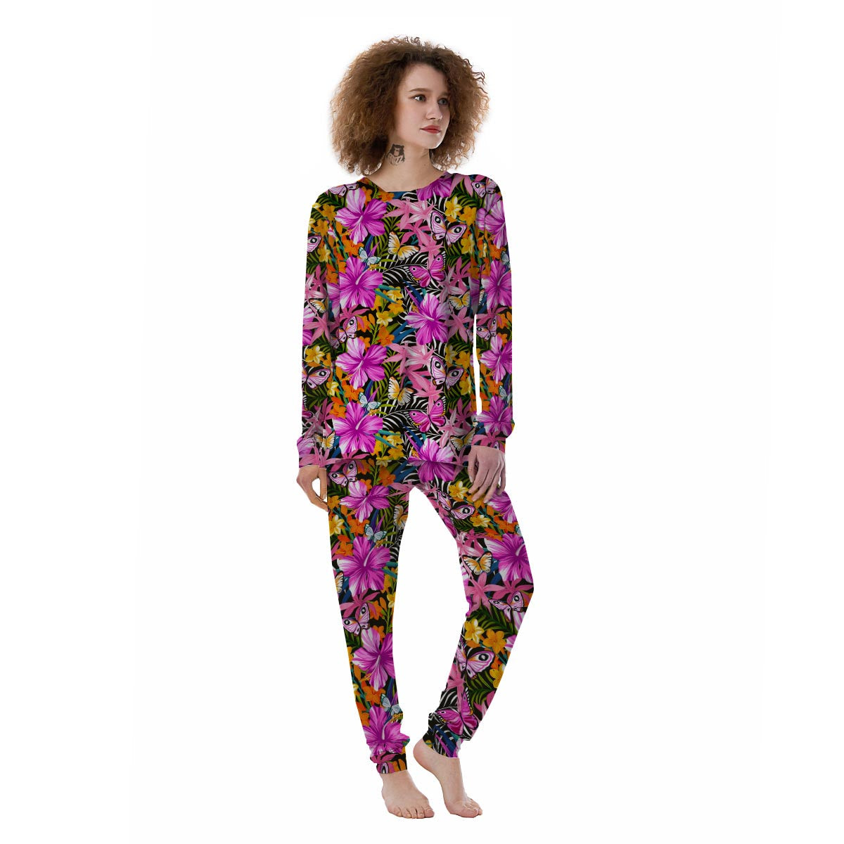 Butterfly Tropical Print Pattern Women's Pajamas-grizzshop