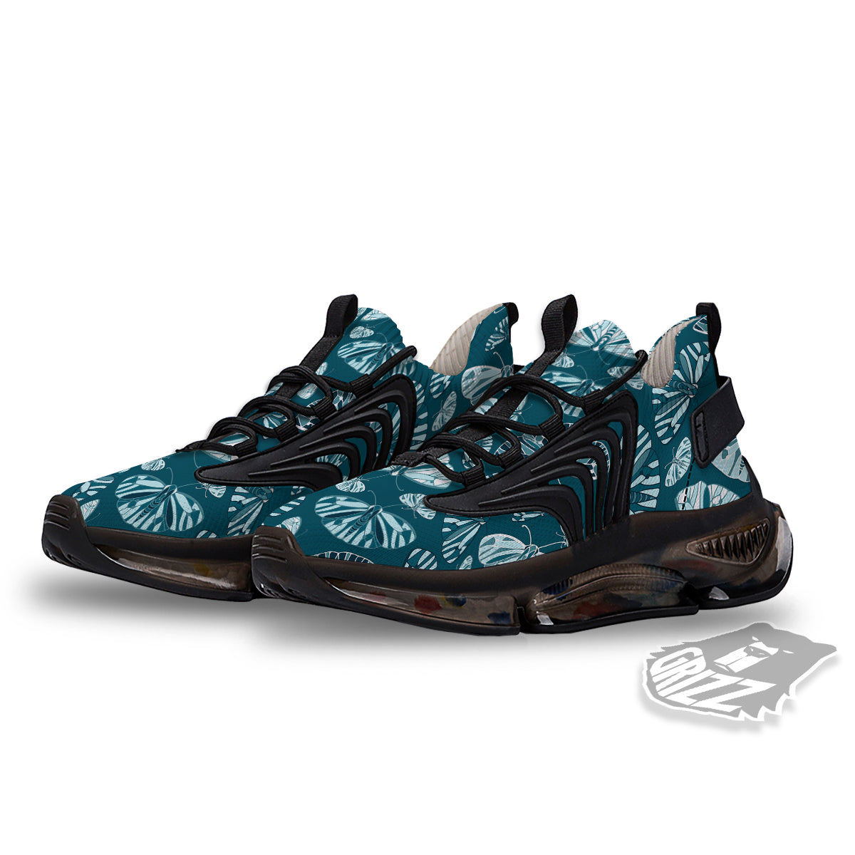 Butterfly Turquoise Print Pattern Black Gym Shoes-grizzshop