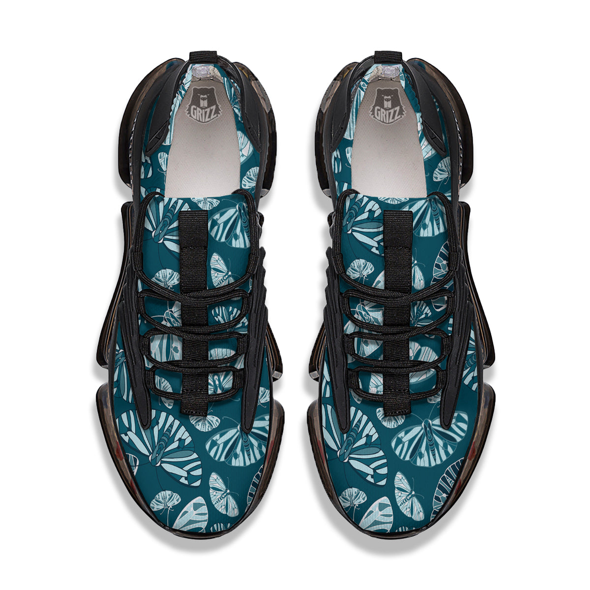 Butterfly Turquoise Print Pattern Black Gym Shoes-grizzshop