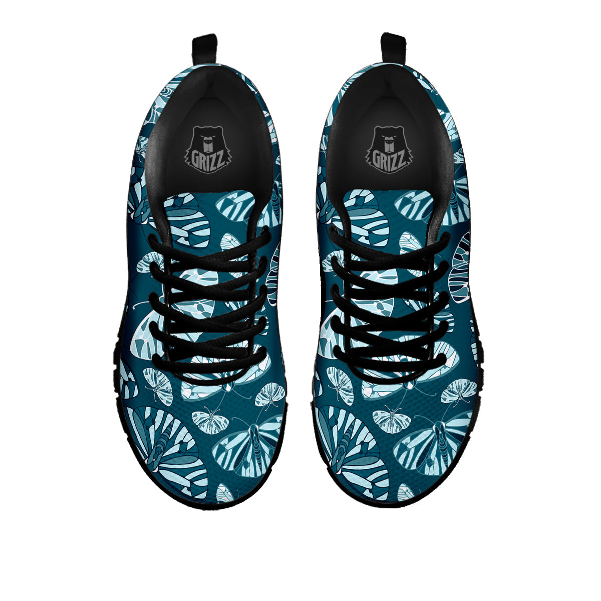 Butterfly Turquoise Print Pattern Black Sneaker-grizzshop