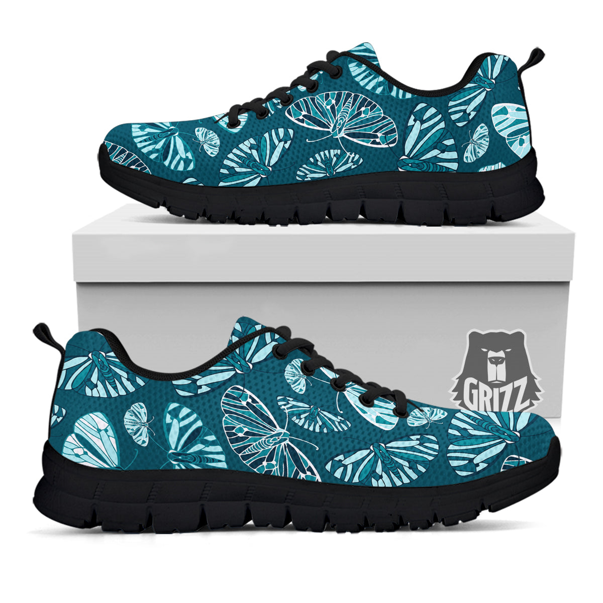 Butterfly Turquoise Print Pattern Black Sneaker-grizzshop