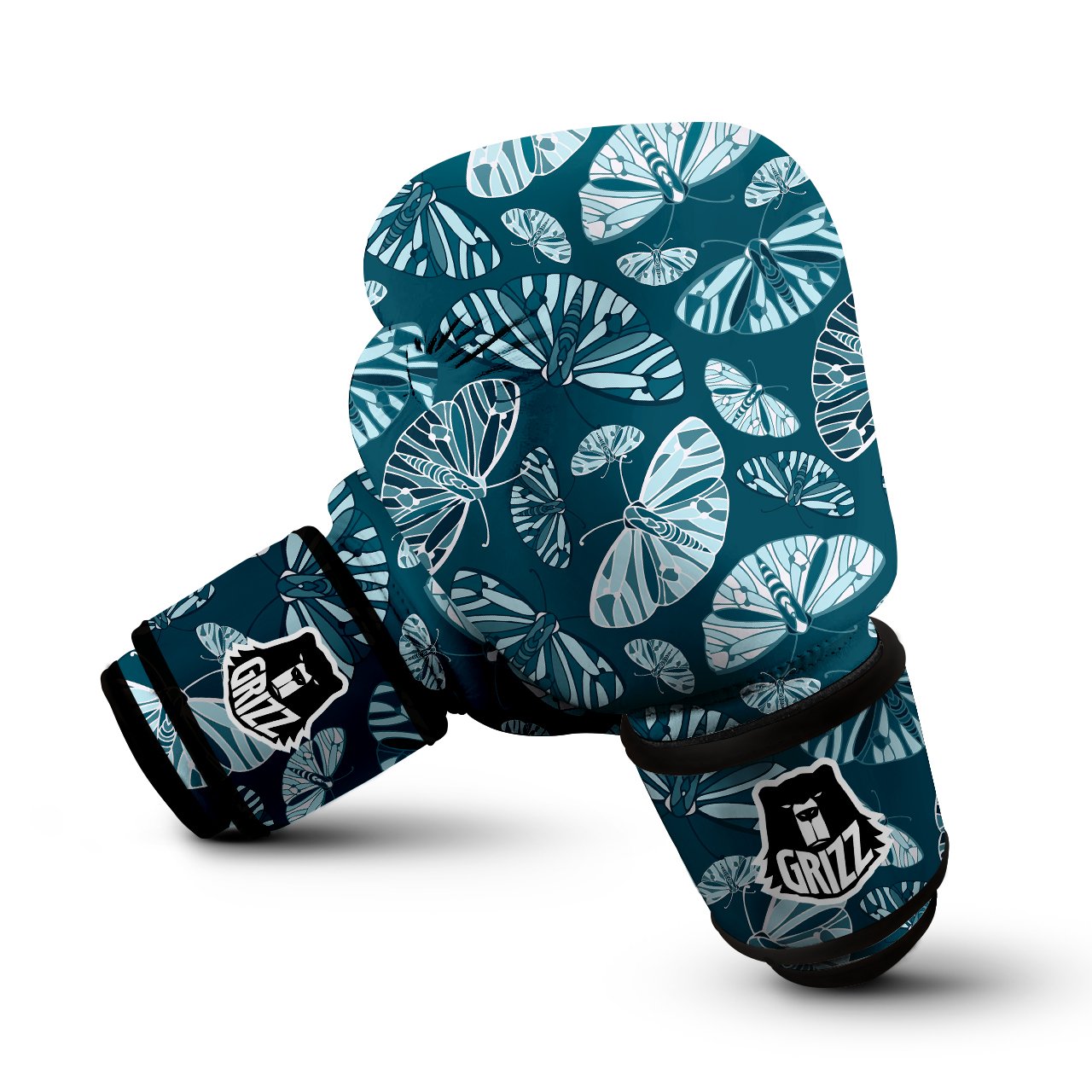 Butterfly Turquoise Print Pattern Boxing Gloves-grizzshop