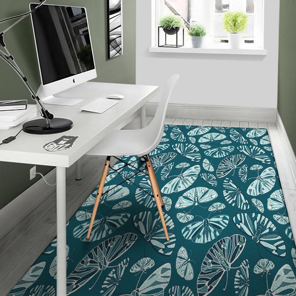Butterfly Turquoise Print Pattern Floor Mat-grizzshop