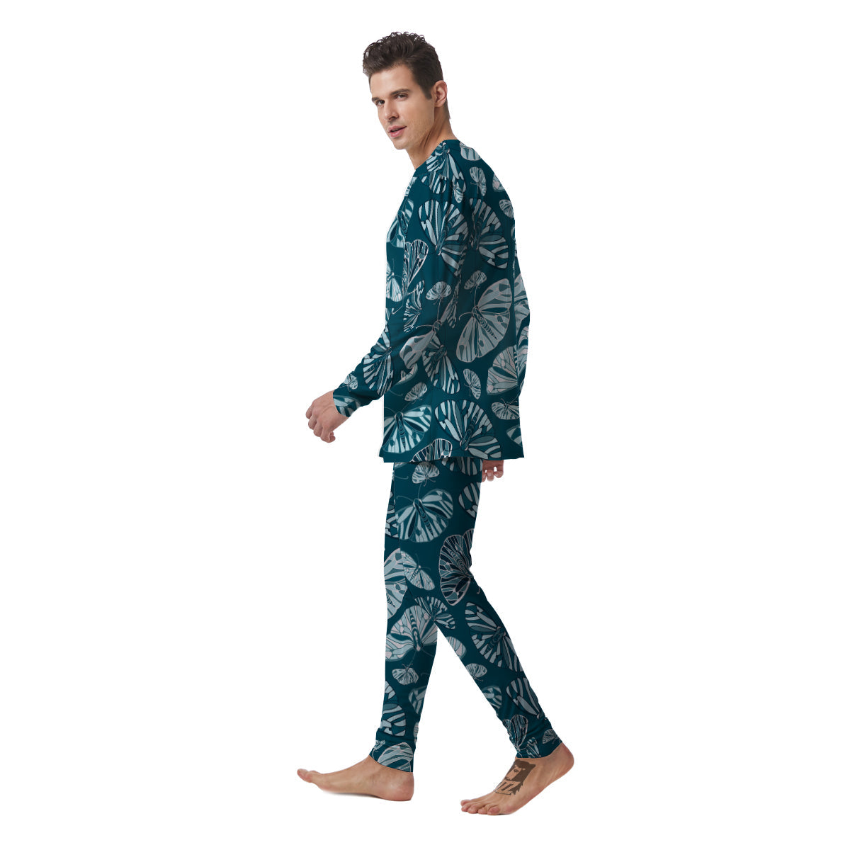 Butterfly Turquoise Print Pattern Men's Pajamas-grizzshop