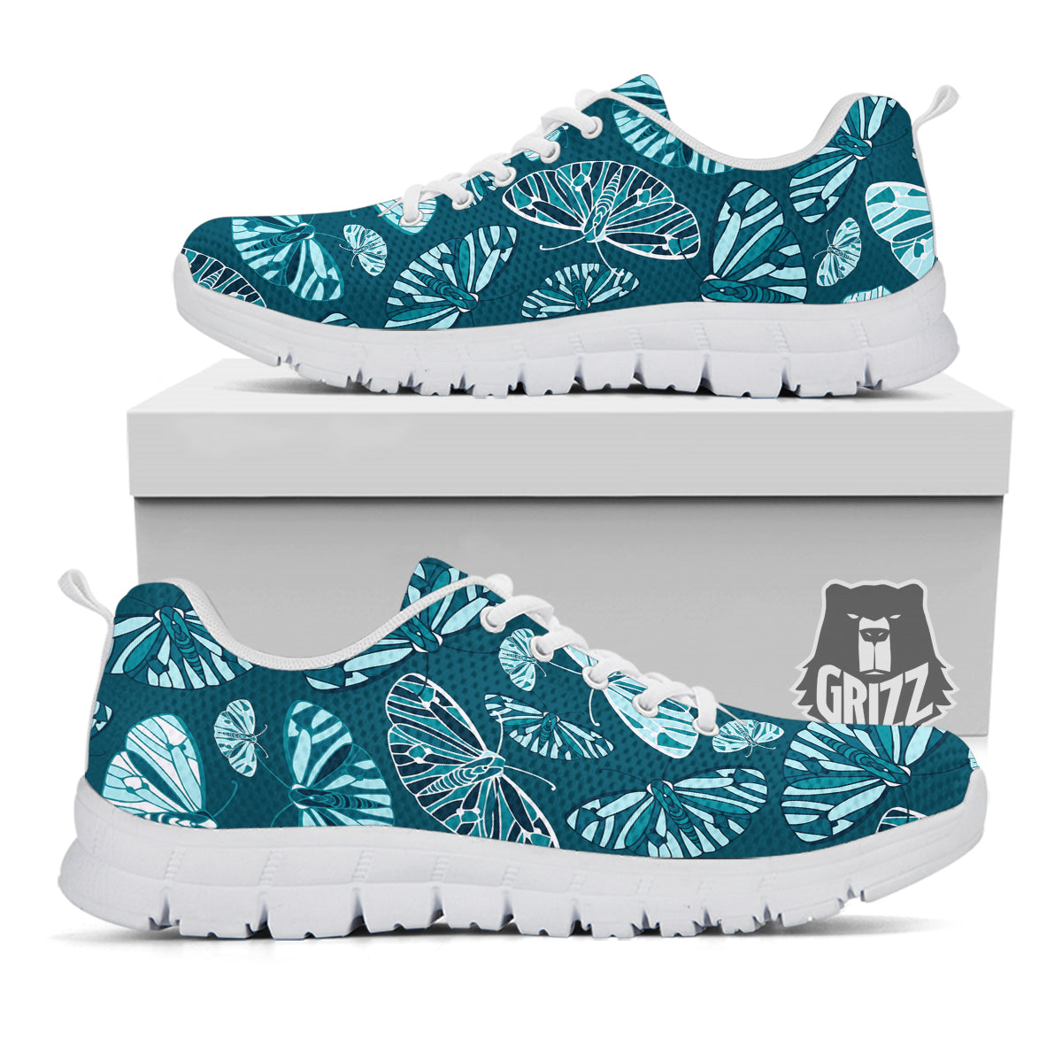 Butterfly Turquoise Print Pattern White Sneaker-grizzshop