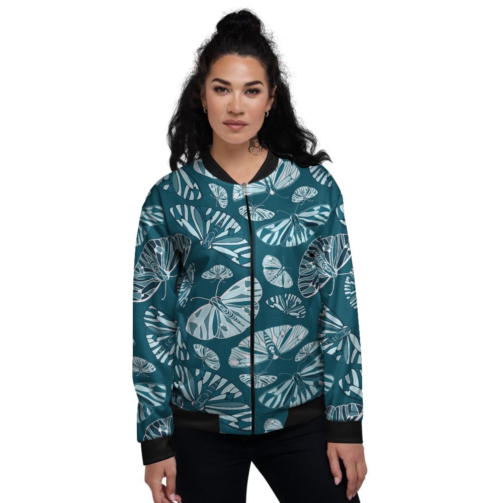 Butterfly Turquoise Print Pattern Women's Bomber Jacket-grizzshop