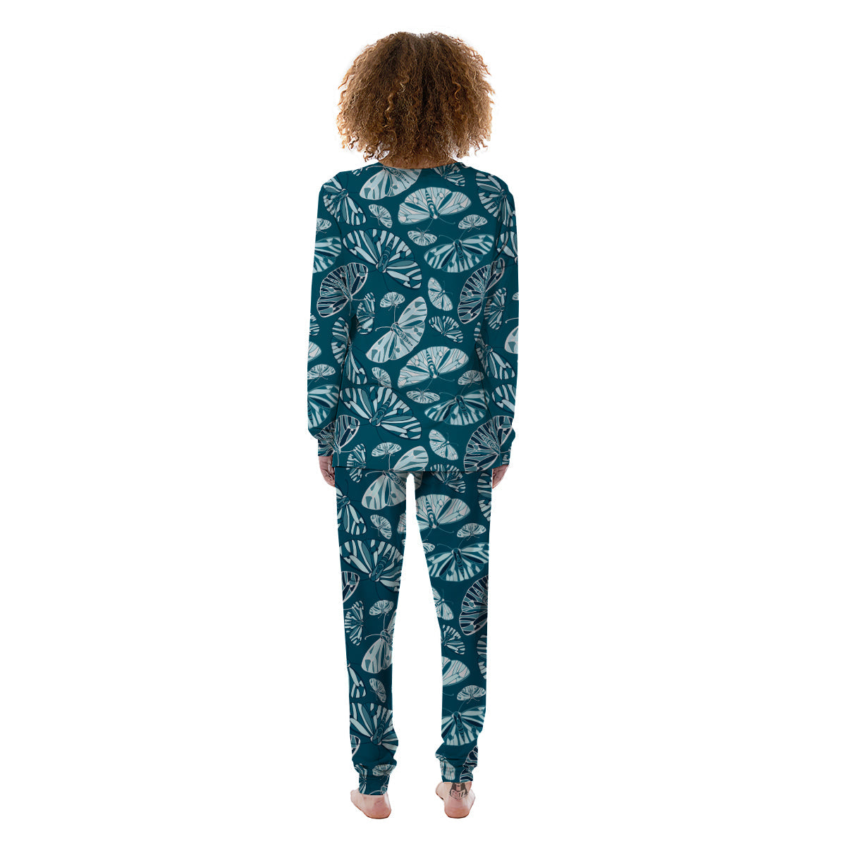 Butterfly Turquoise Print Pattern Women's Pajamas-grizzshop