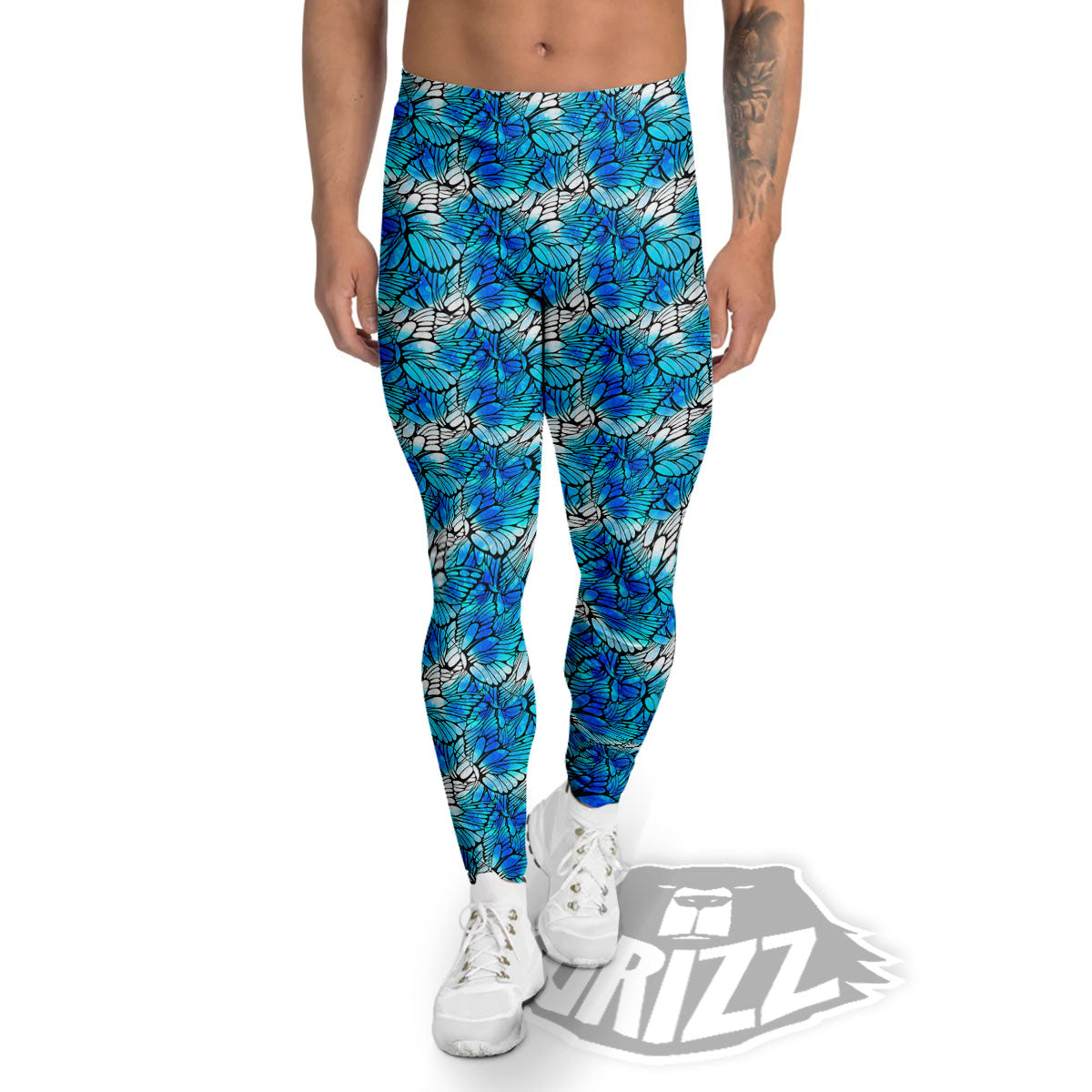 Butterfly Watercolor Blue Print Pattern Men's Leggings-grizzshop