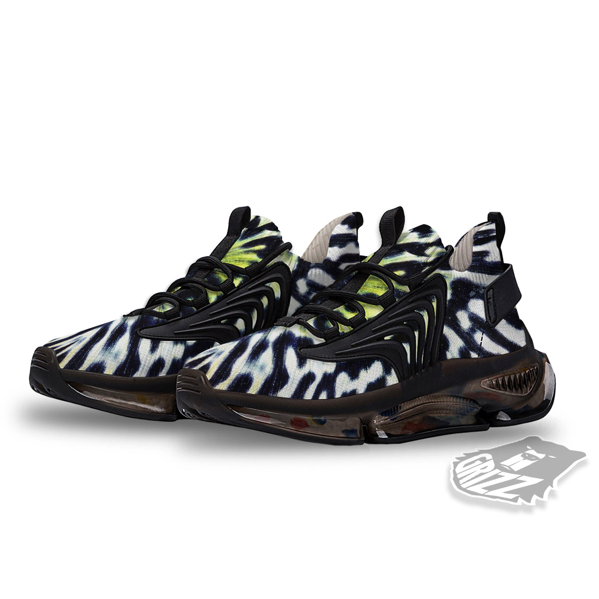 Butterfly Wing Skin Black White And Green Print Black Gym Shoes-grizzshop