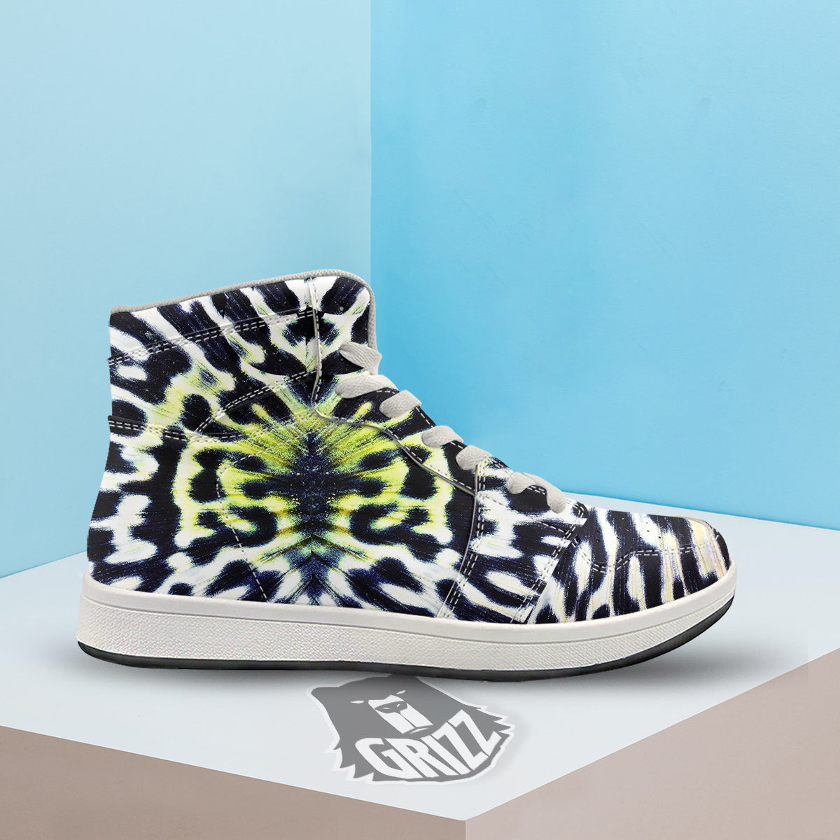 Butterfly Wing Skin Black White And Green Print High Top Sneakers-grizzshop