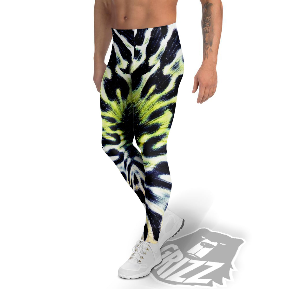 Butterfly Wing Skin Black White And Green Print Men's Leggings-grizzshop