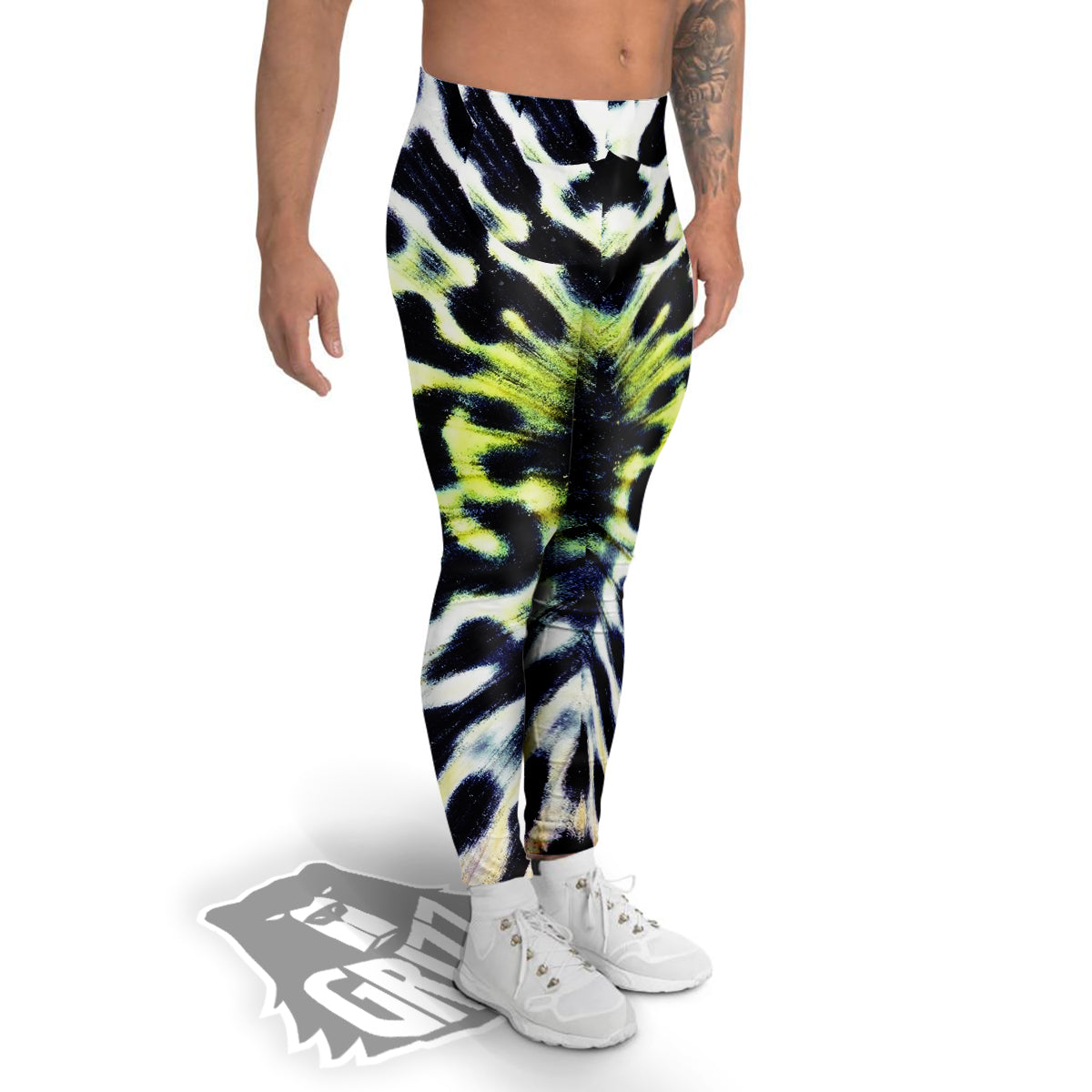 Butterfly Wing Skin Black White And Green Print Men's Leggings-grizzshop