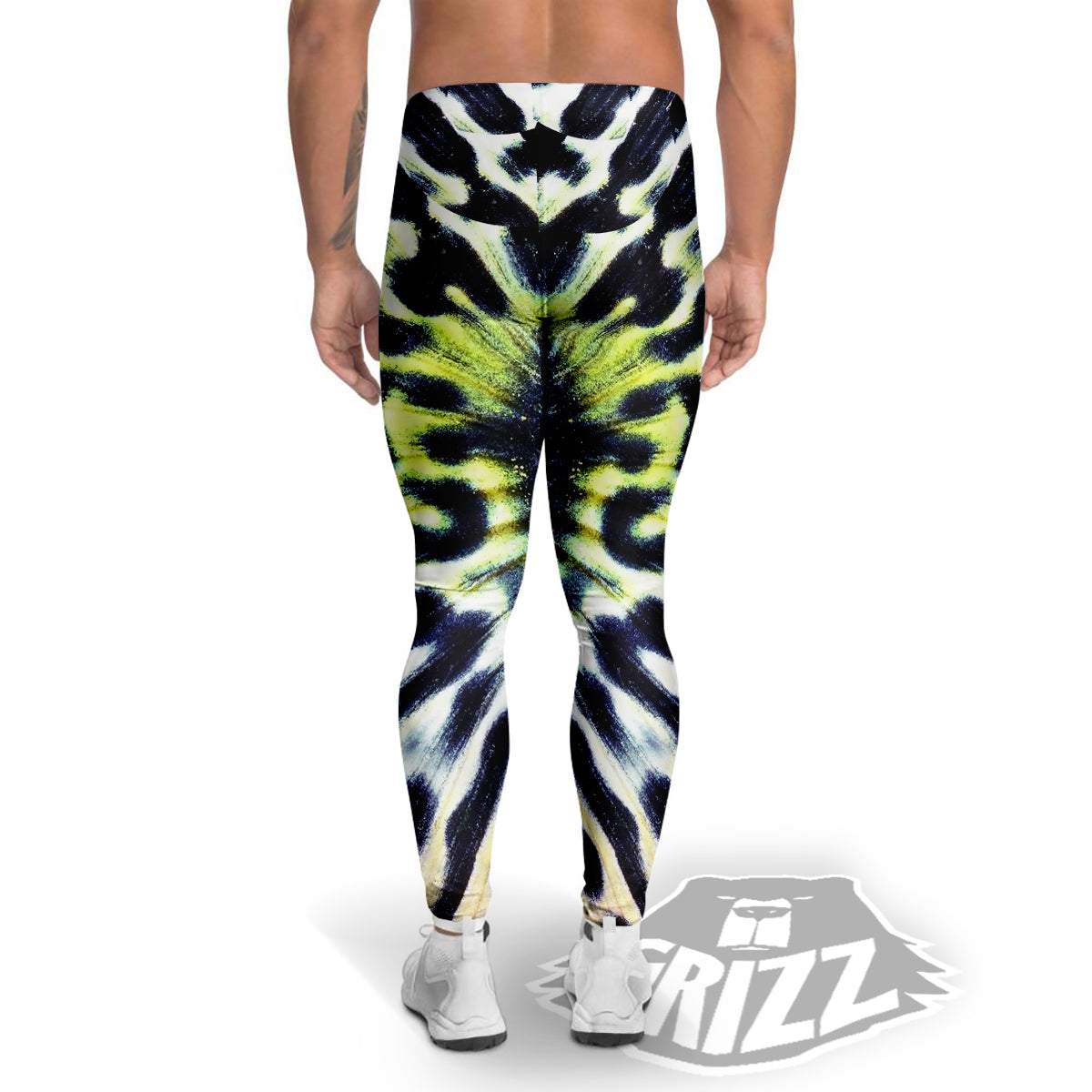 Butterfly Wing Skin Black White And Green Print Men's Leggings-grizzshop