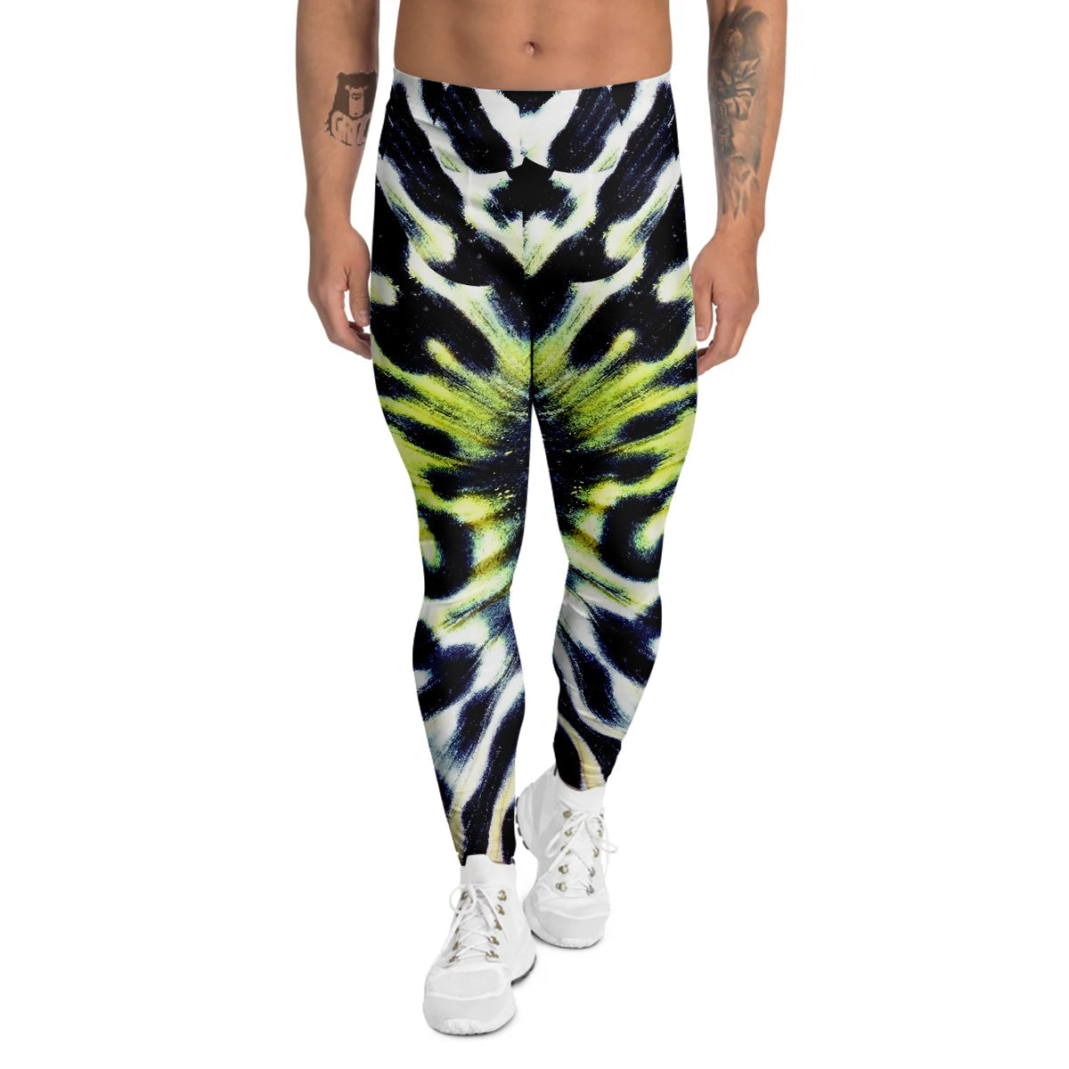 Butterfly Wing Skin Black White And Green Print Men's Leggings-grizzshop