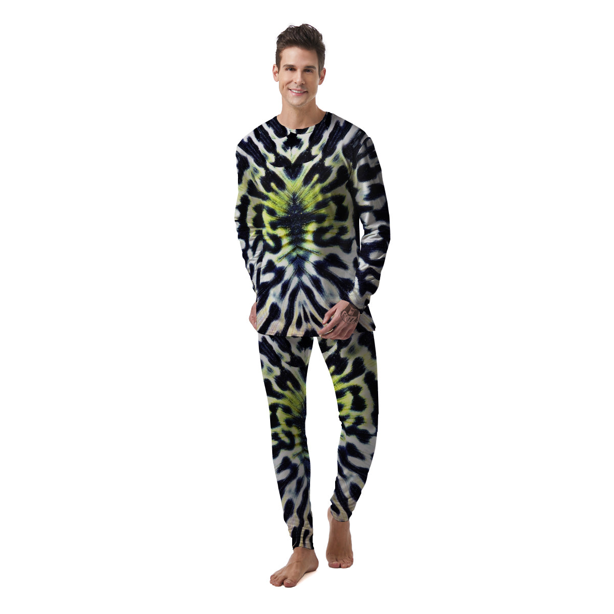 Butterfly Wing Skin Black White And Green Print Men's Pajamas-grizzshop