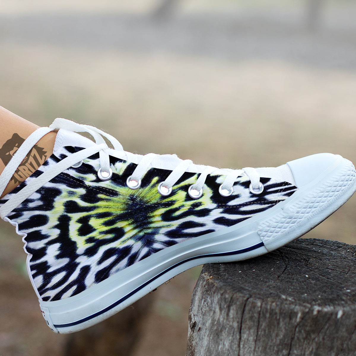Butterfly Wing Skin Black White And Green Print White High Top Shoes-grizzshop