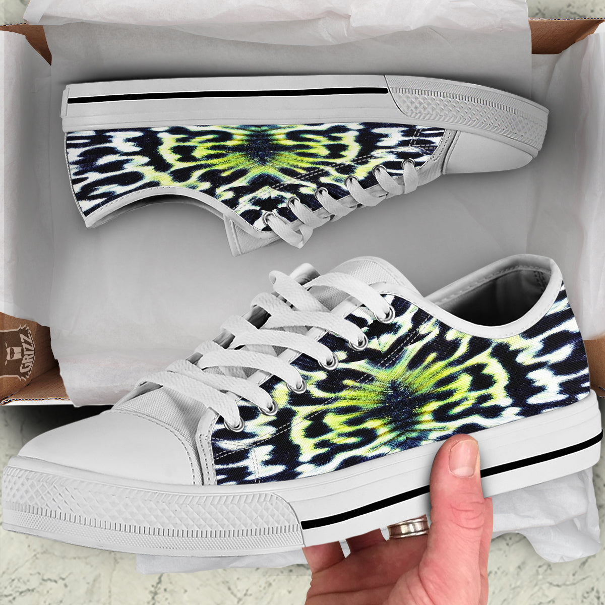 Butterfly Wing Skin Black White And Green Print White Low Top Shoes-grizzshop