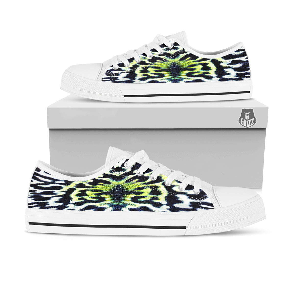 Butterfly Wing Skin Black White And Green Print White Low Top Shoes-grizzshop