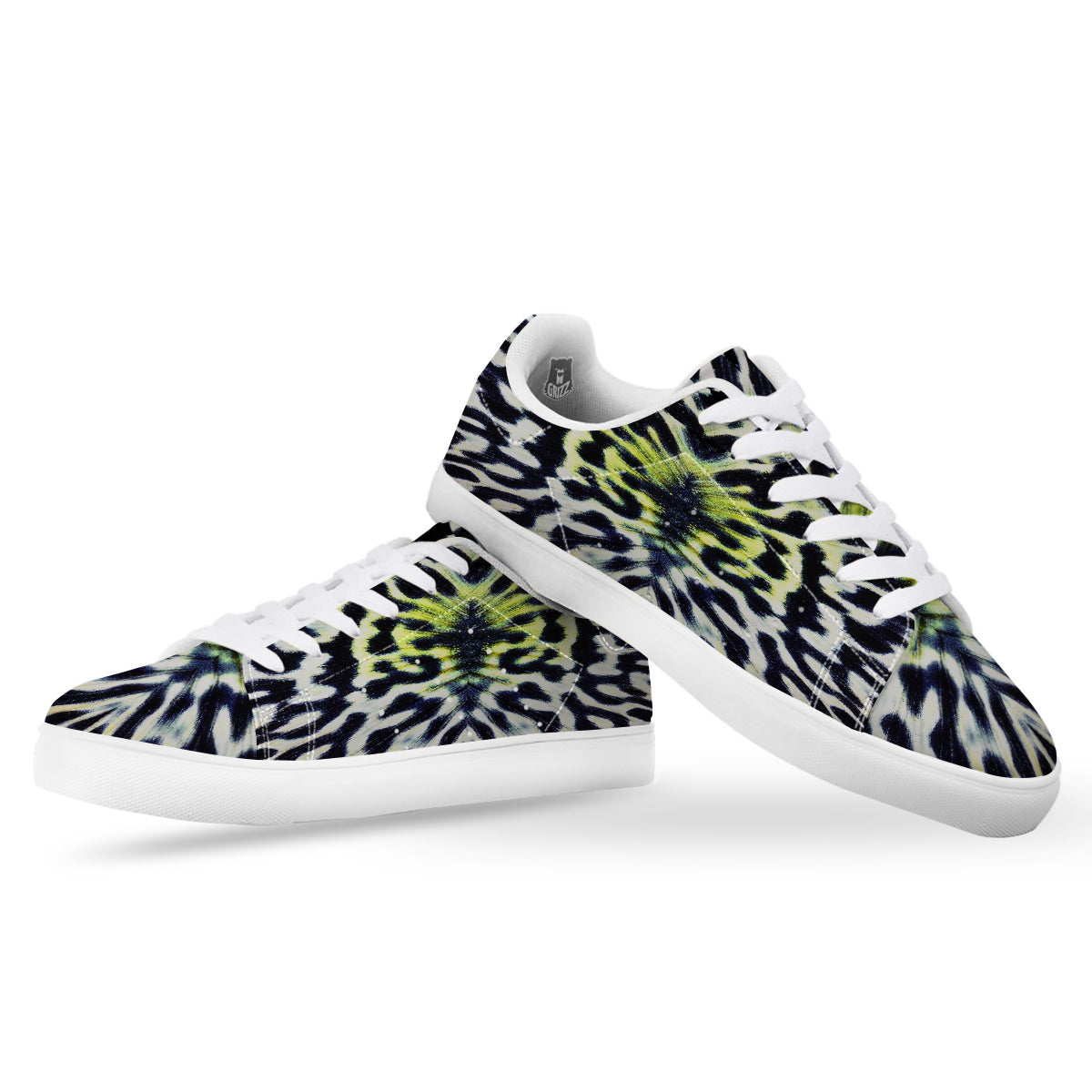Butterfly Wing Skin Black White And Green Print White Low Top Sneakers-grizzshop