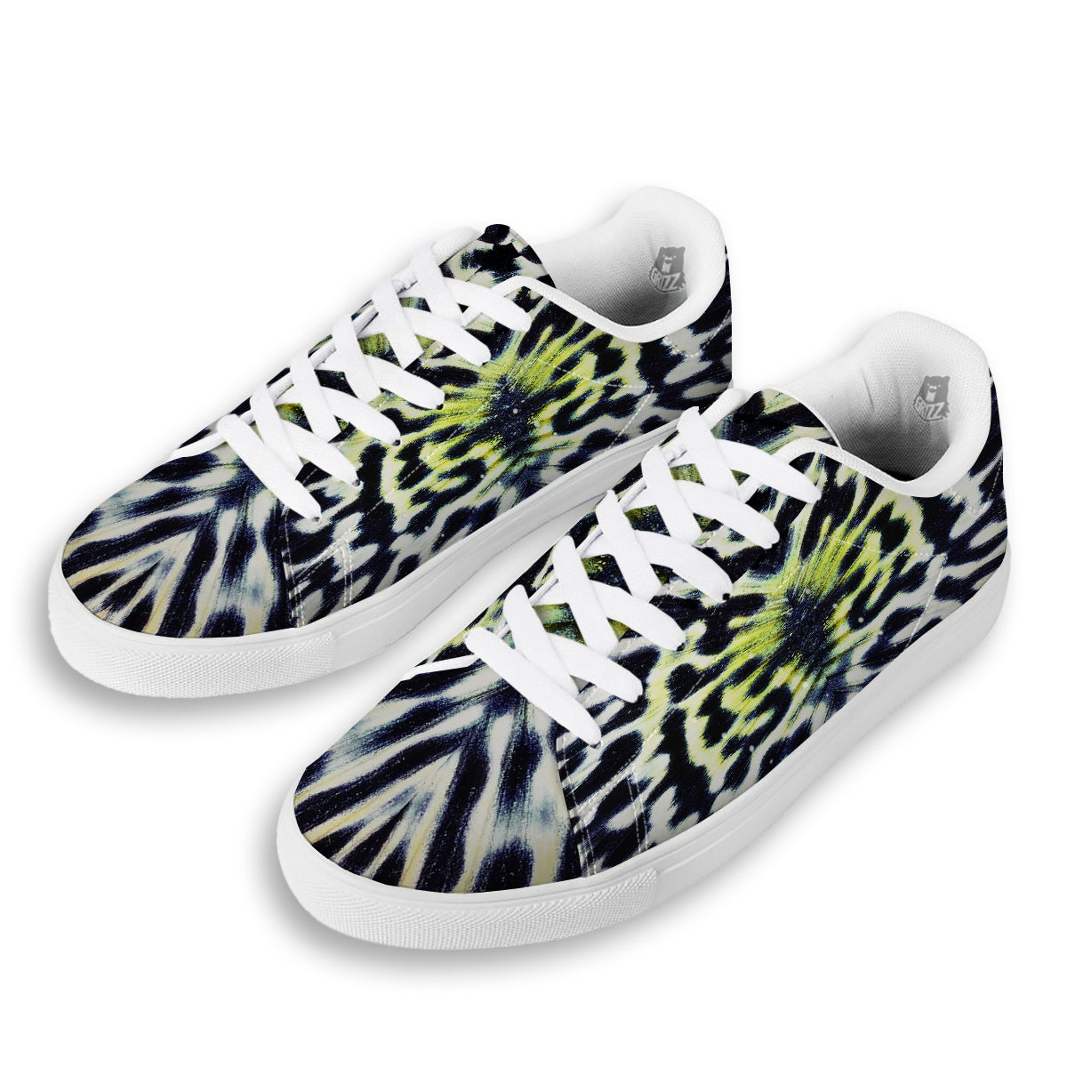Butterfly Wing Skin Black White And Green Print White Low Top Sneakers-grizzshop