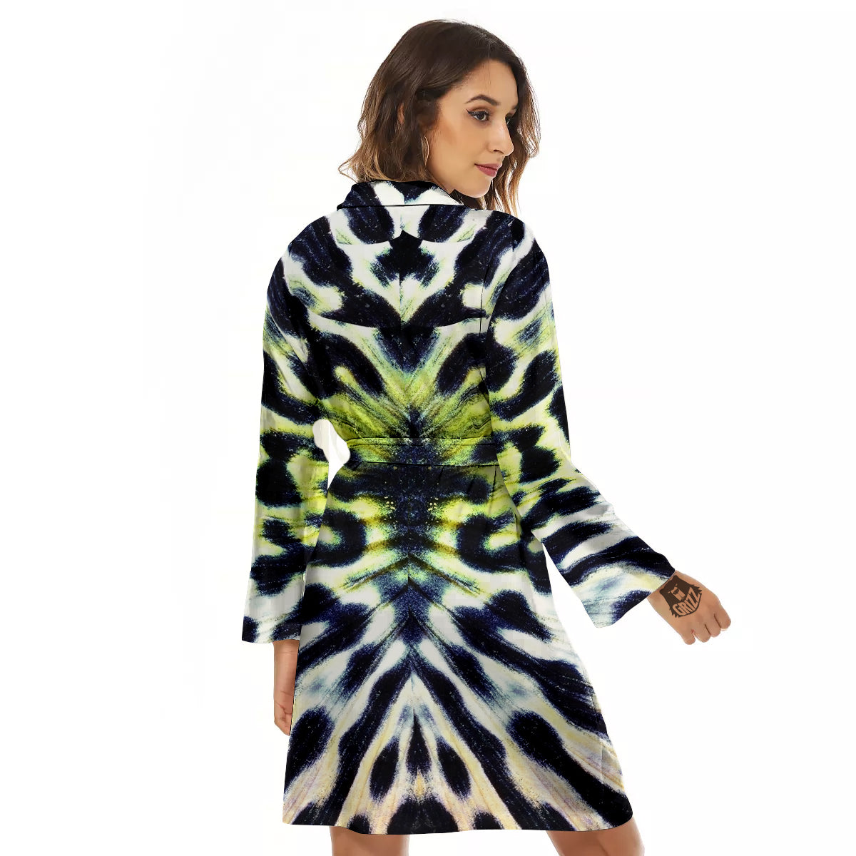 Butterfly Wing Skin Black White And Green Print Women's Robe-grizzshop