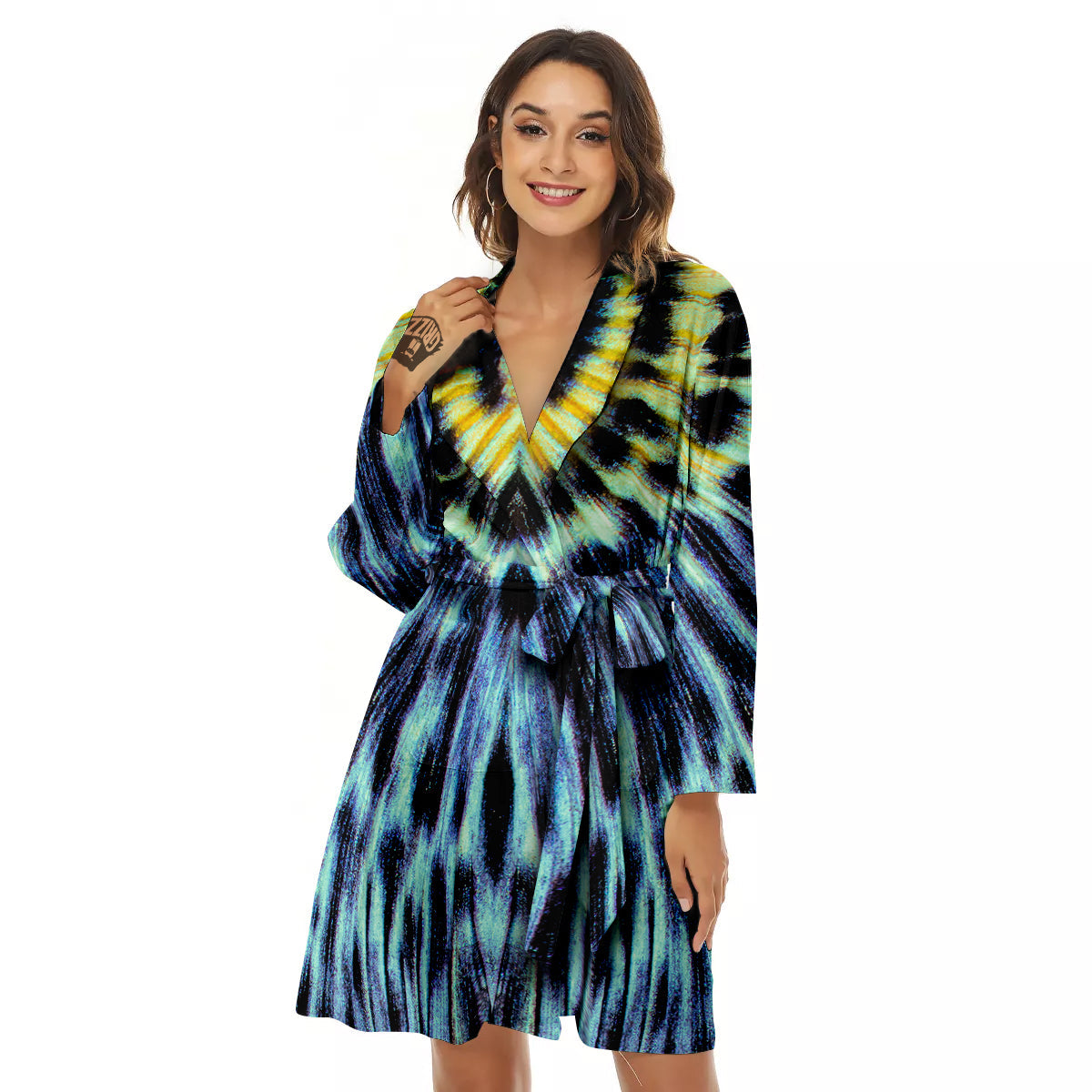 Butterfly Wing Skin Blue Print Women's Robe-grizzshop