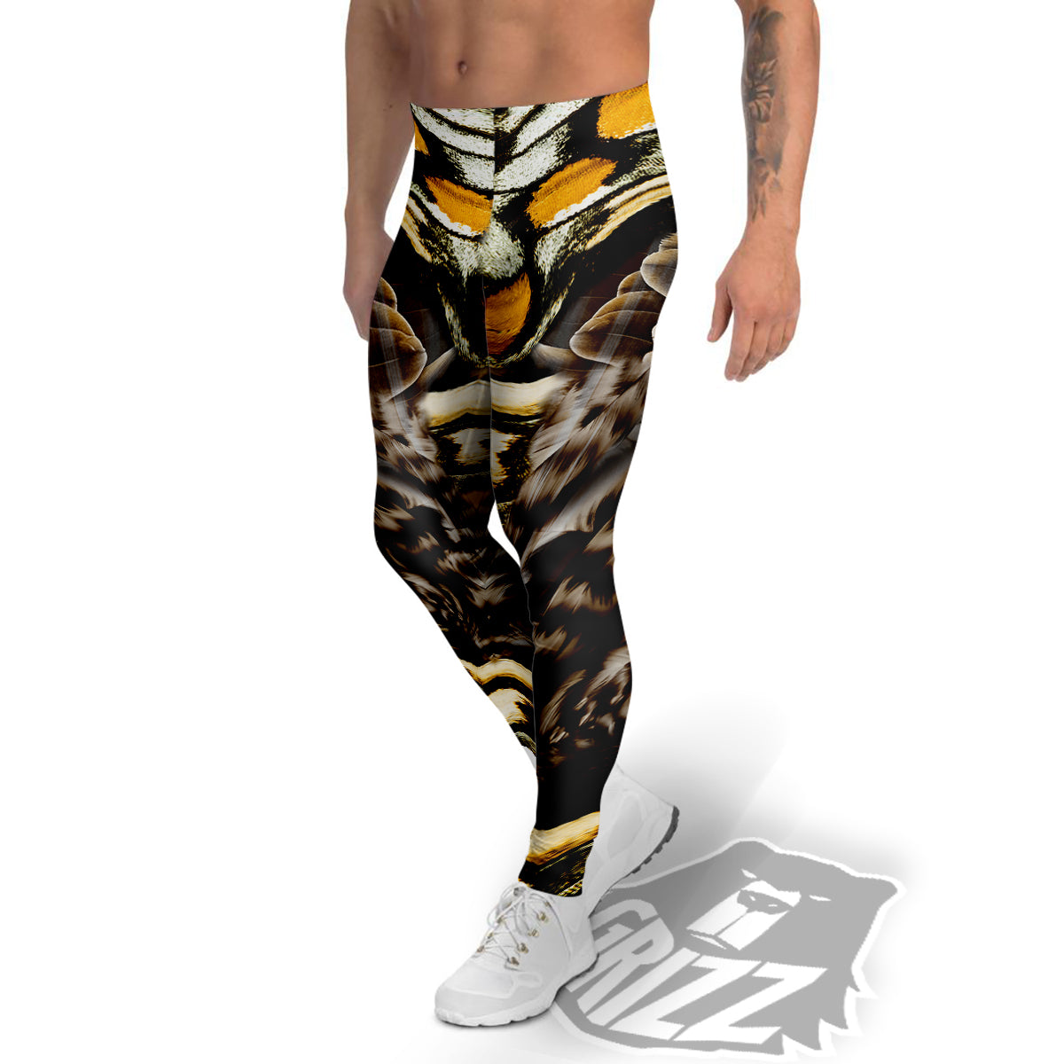 Butterfly Wing Skin Dark And Orange Print Men's Leggings-grizzshop