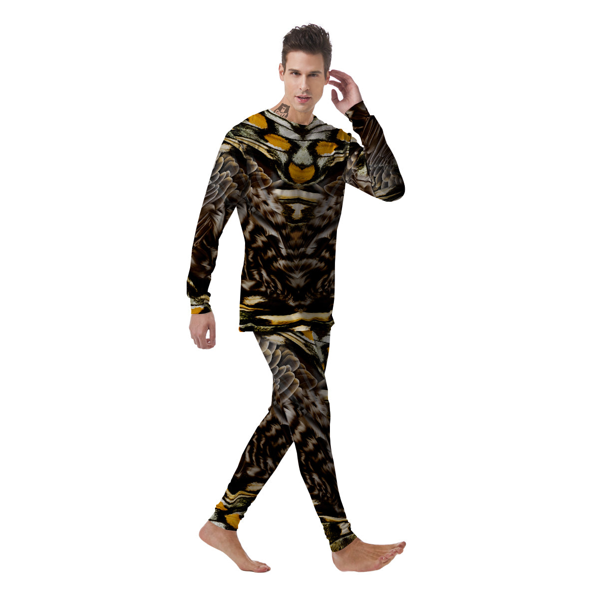 Butterfly Wing Skin Dark And Orange Print Men's Pajamas-grizzshop