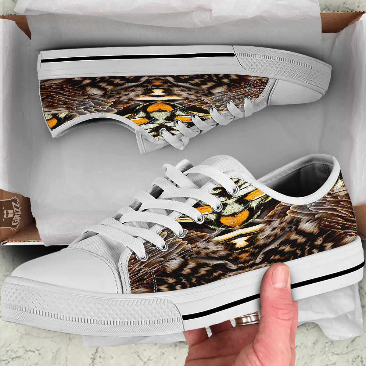 Butterfly Wing Skin Dark And Orange Print White Low Top Shoes-grizzshop
