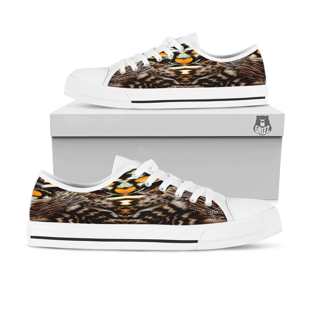 Butterfly Wing Skin Dark And Orange Print White Low Top Shoes-grizzshop