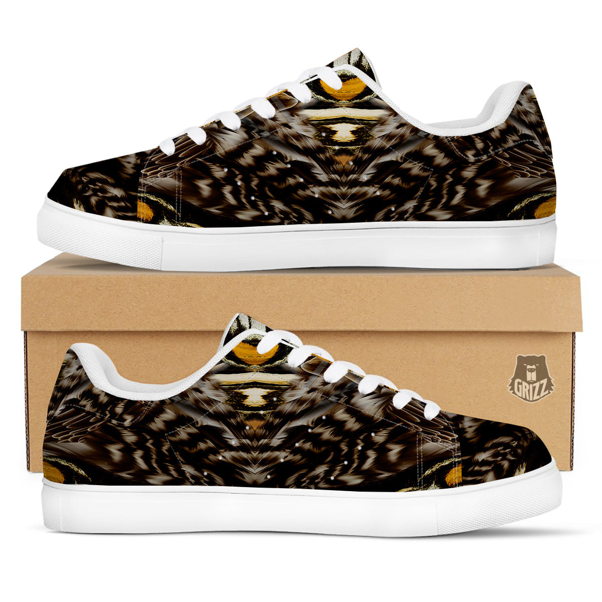 Butterfly Wing Skin Dark And Orange Print White Low Top Sneakers-grizzshop